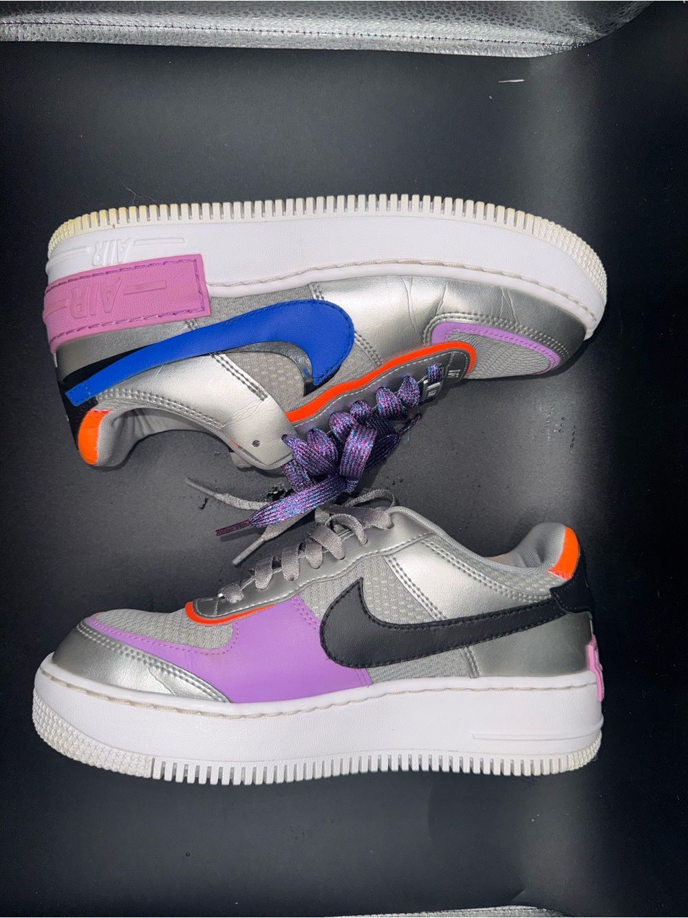 Nike Air Force 1 Shadow Metallic Silver Hyper Blue Pink Sneakers Women’s 7.5 - Picture 5 of 17